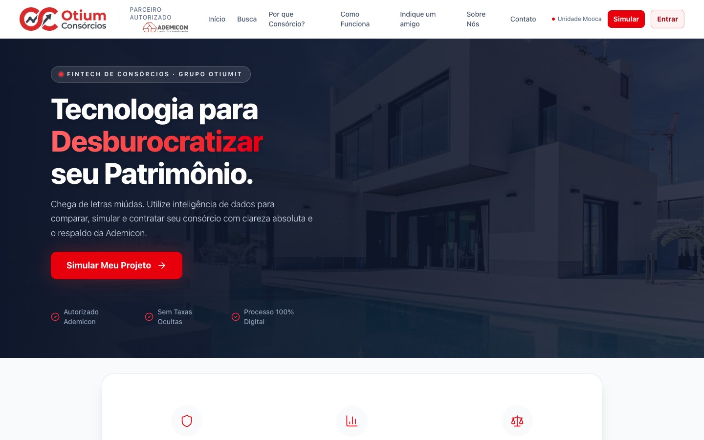 Captura do projeto Otium Consórcios